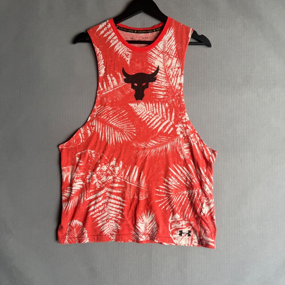 Under Armour Project Rock Tank Top Mens Large Red Excellent Brahma Bull Tropical
